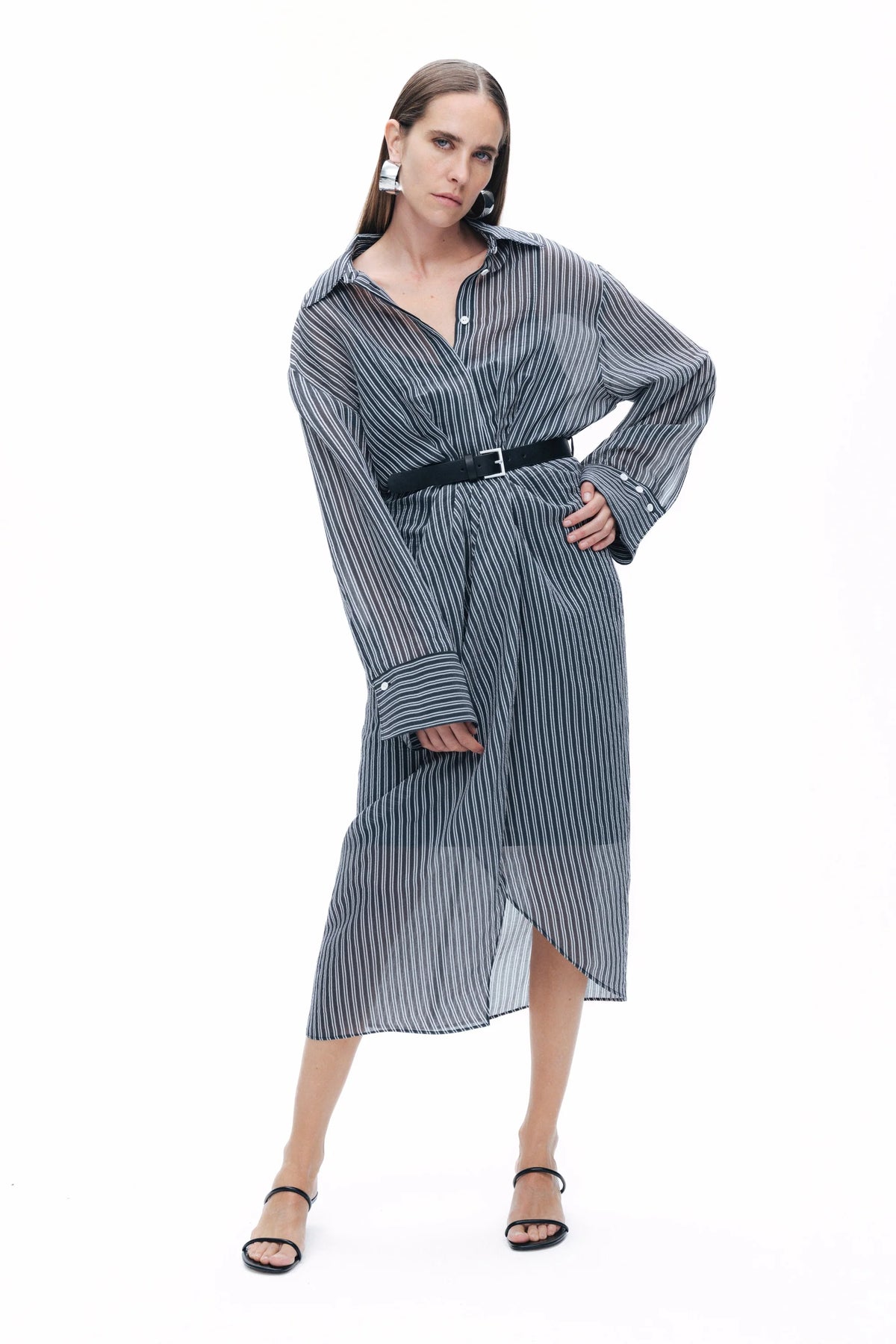 Striped Sheer Shirt Dress